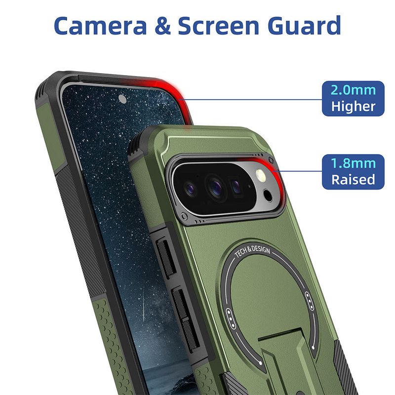 Armor Magnetic Stand Case For Google Pixel 10 9 10Pro 9Pro Wireless Charging Business Retro Hybrid Hard PC Cover_voghion.com