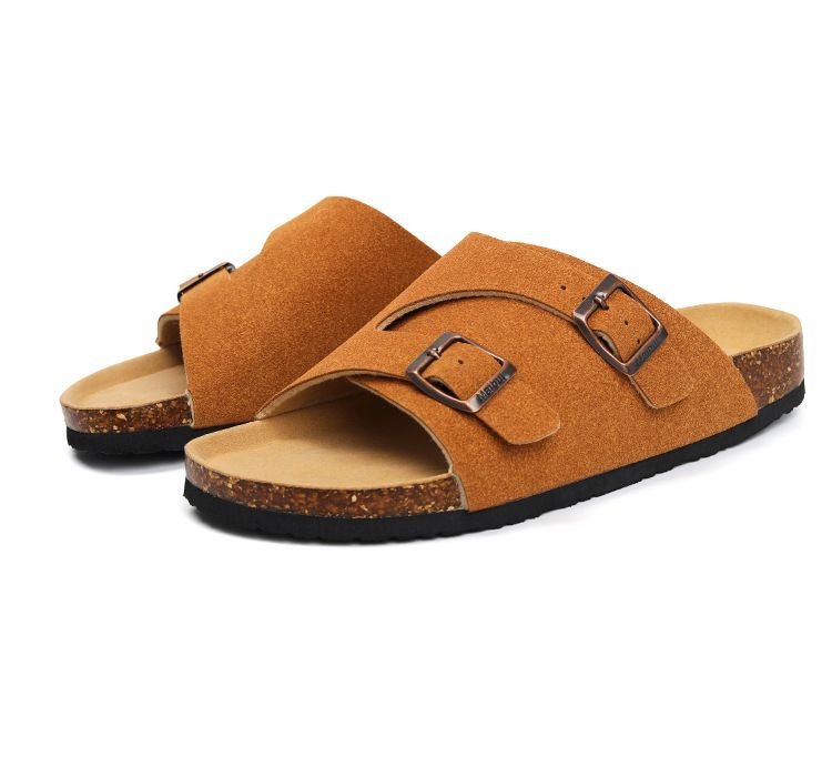 SHLIANG New Summer Men's Soft Wooden Slippers Couple Sandals Beach Shoes Outer Wear Leather Cross-Border Water Sandals Y0574_voghion.com