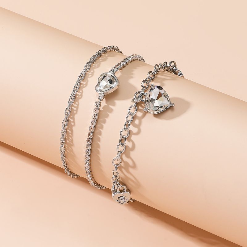 Fashion Simple Double Layer Inlaid Diamond Anklet For Women, Unique Creative Heart Pendant Beach Chain_voghion.com
