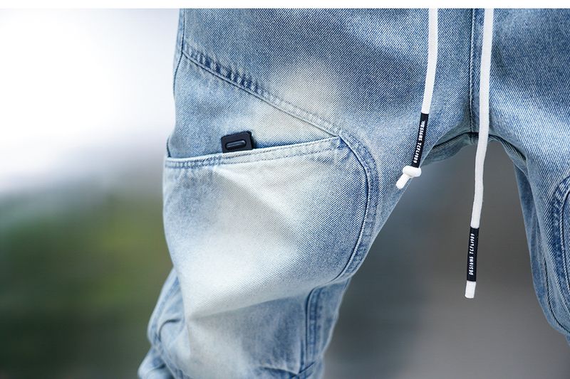 Men's Multi-Pocket Work Jeans – Loose Cuff Washed Denim Pants, Retro Utility Style With Nine-Point Harem Fit_voghion.com