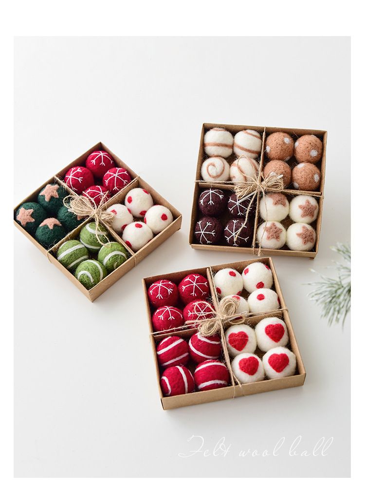 NUCHI 16-Piece Wool Felt Christmas Ball Ornaments Set, Handcrafted Holiday Decorations For Tree, Festive Xmas Hanging Balls_voghion.com