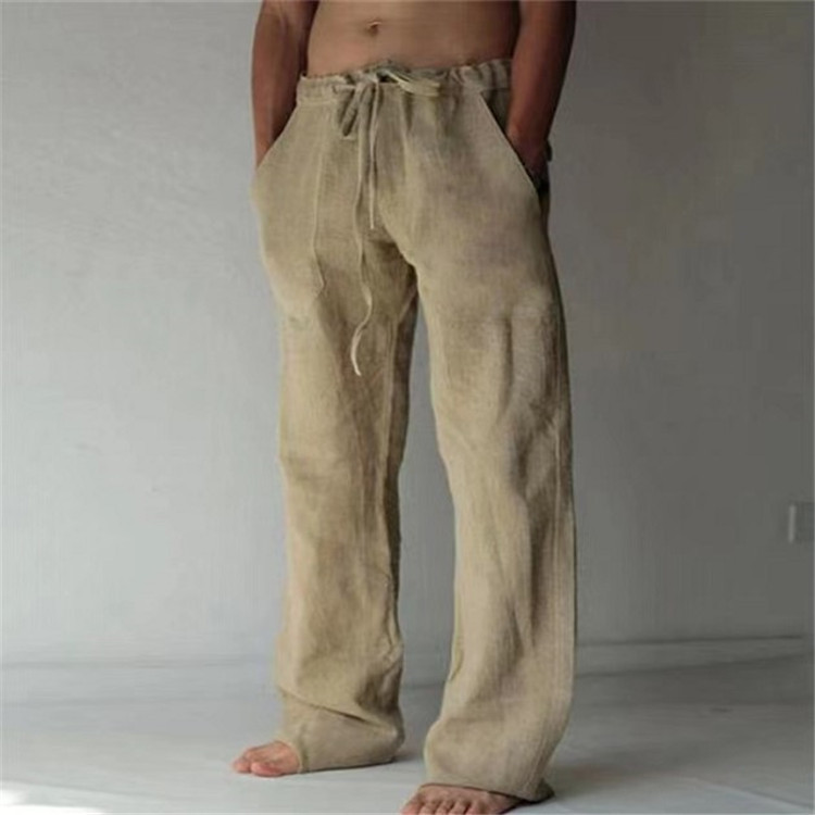 Man's clothing Men's new drawstring elastic cotton hemp loose casual pants_voghion.com