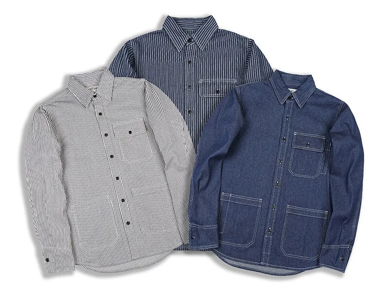 İlkbahar Sonbahar Kargo Gömlek Erkekler Uzun Kollu Çizgili Batı denim gömlek Safari Tarzı Askeri Erkek Gömlek Çok cepler Erkekler Tops_voghion.com