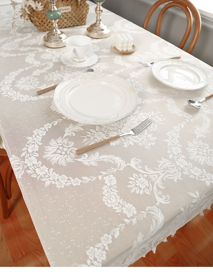Französische romantische Tischdecke mit kleiner Quaste aus Spitze, für Zuhause, schwarz-weiß, rechteckig, Tischset, Couchtisch-Dekoration, Tischdecke_voghion.com