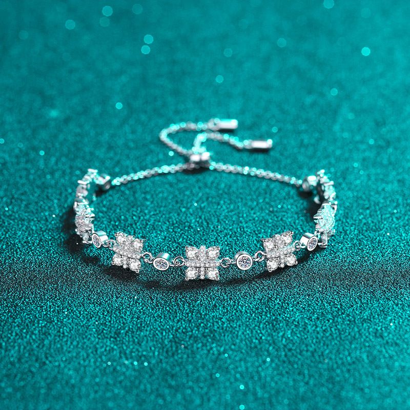 Bracciale in argento puro da donna con pietra Mosang, regolabile, a pressione, placcato in oro PT950._voghion.com