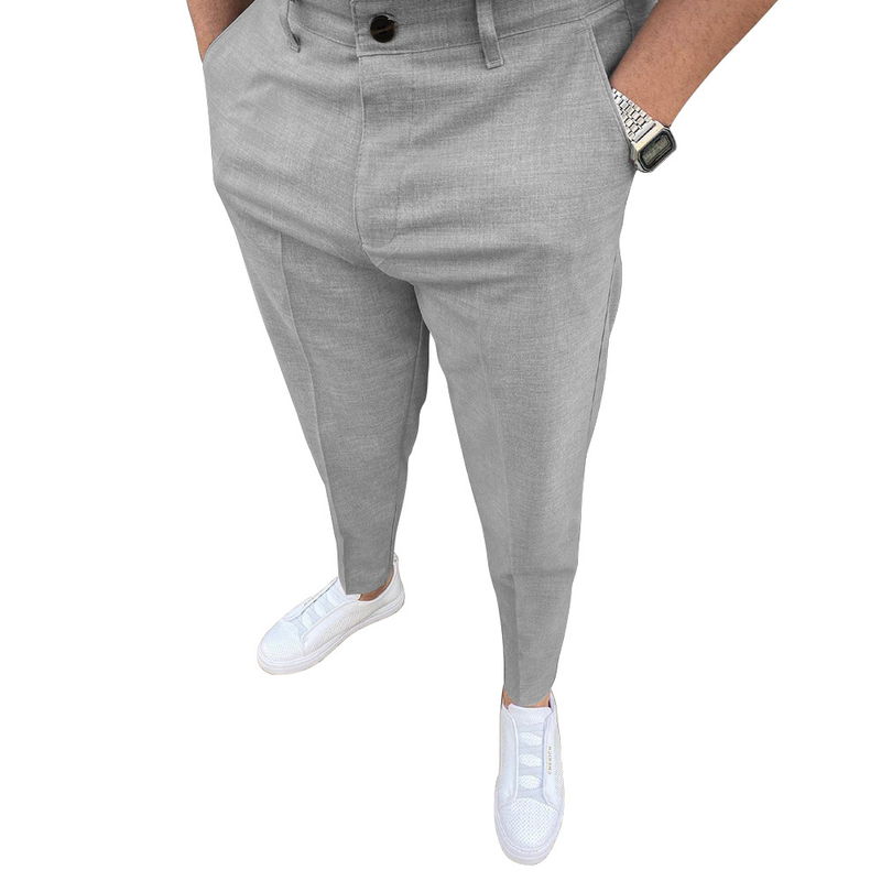 Halfhoge effen kleurbroek voor heren Lichte elastische vrijetijdsbroek_voghion.com