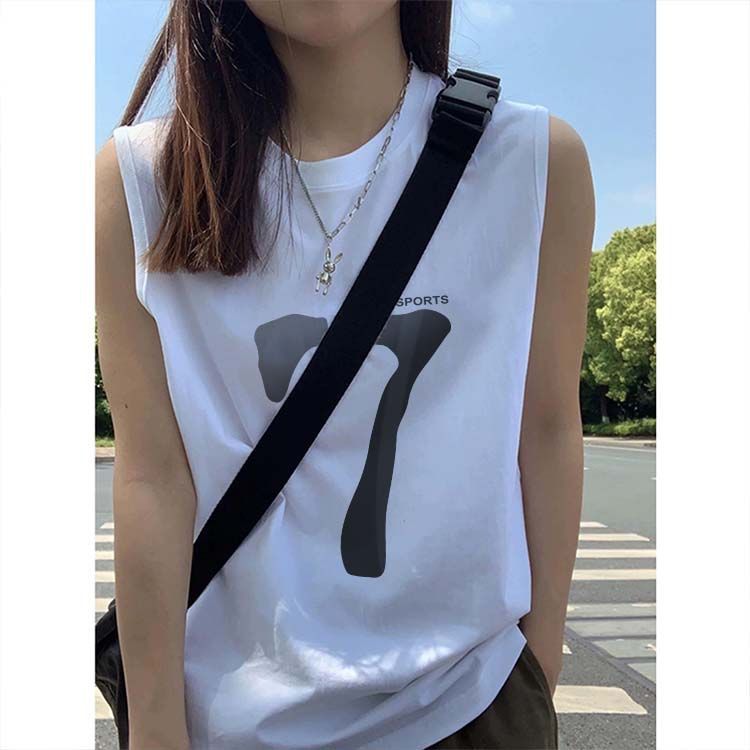 Canotta sportiva in puro cotone, dolce, fresca, estiva, stile americano, senza maniche, strato di base, lunghezza media_voghion.com