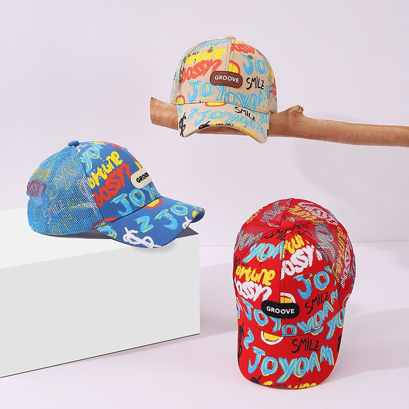 Sommer Neue Mode Graffiti Net Baseball Männer und Frauen Mittleren alters Kinder Freizeit Sonnencreme Entenzunge Hut_voghion.com