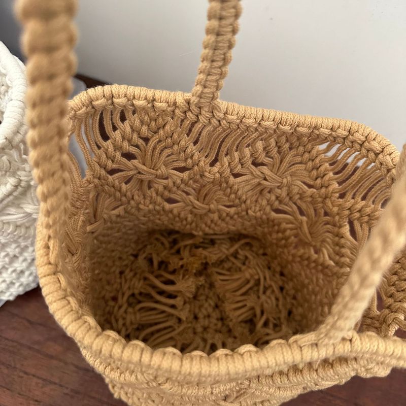 Borsa estiva nuova in tessuto intrecciato a mano in cotone, secchiello artistico cavo per donna, borsa a tracolla semplice e alla moda_voghion.com