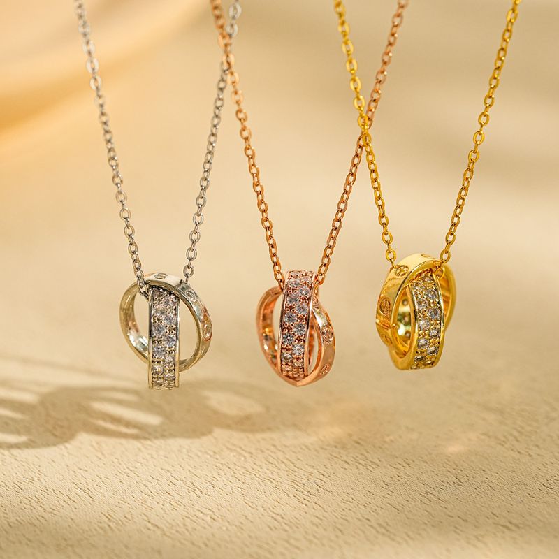 Double Layer Circle Cross Necklace - Micro Inlaid Zircon, Light Luxury Pendant For Girls (Simple Personality Design)_voghion.com