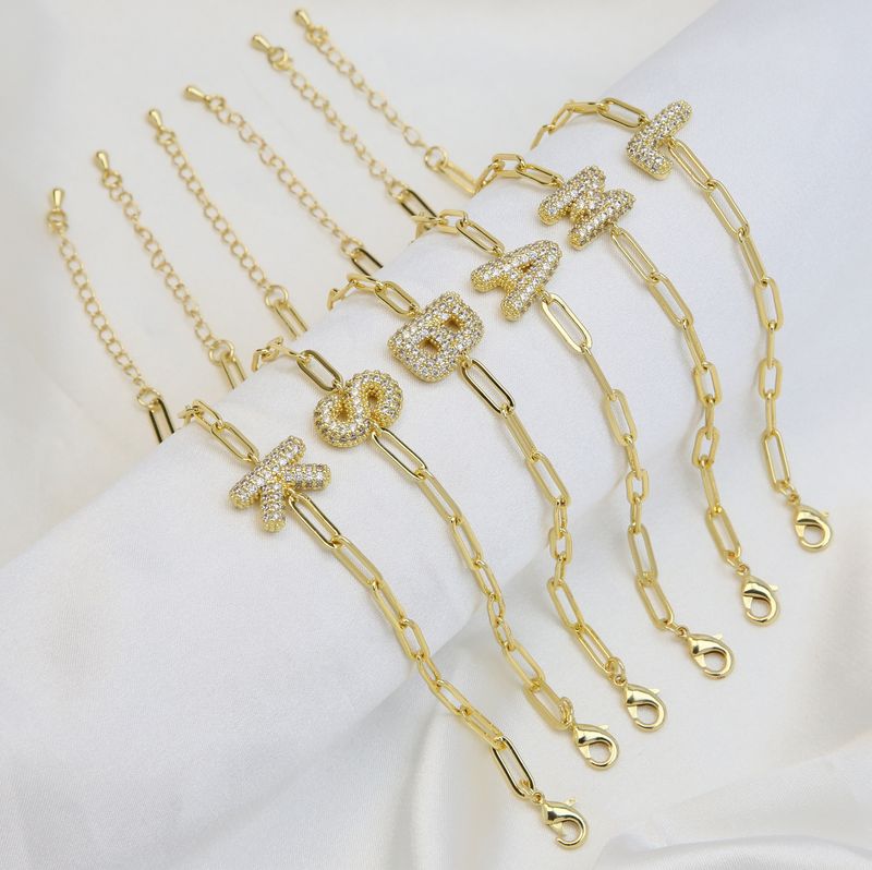Women's Jewelry 18K Gold Plated Bubble Balloon Alphabet Letter Paperclip Chain Bracelet Adjustable For Women Adjustment Bracelet_voghion.com