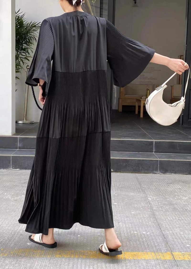 Plus Size Dress – Flowy Pleated Midi Dress With Flared Sleeves (7 Colors) | One Size Fits 8-16_voghion.com
