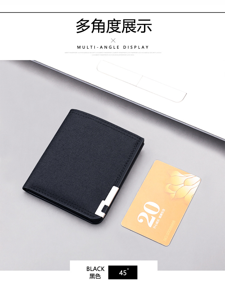 Canvas Einfarbig Männer Kurze Geldbörsen Metall Dekor Freizeit Reise Leichte Geldbörse Bi-fold Kleine Brieftasche ID Karte_voghion.com