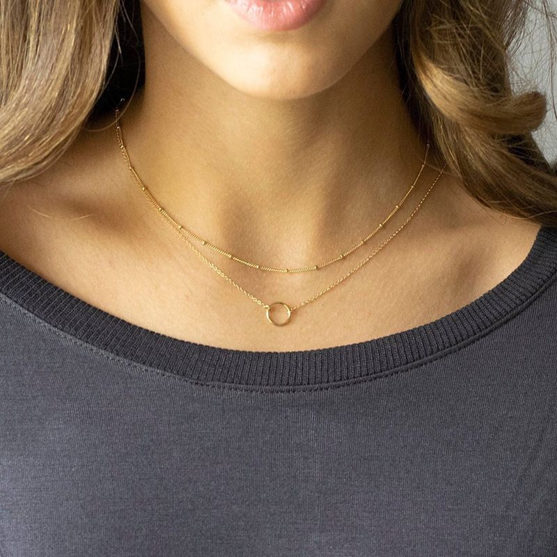 hot selling clavicle chain retro simple ring double layer necklace copper bead chain circle pendant necklace_voghion.com