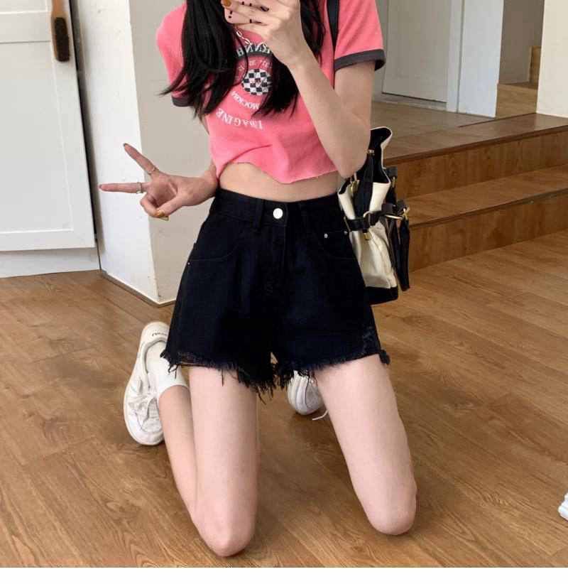 Perforierte Jeansshorts für den Sommer, neue koreanische Version im Instagram-Stil, dünnes, würziges Mädchen sieht schlank aus, mit_voghion.com