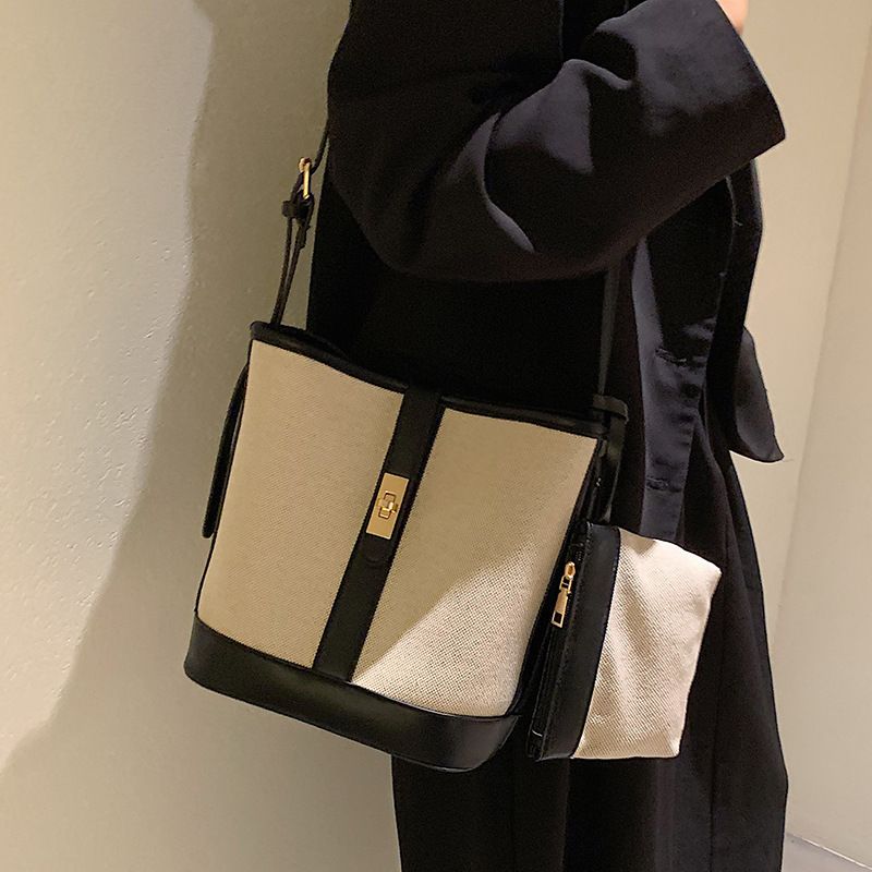 Grande capacità per le donne 2025 nuova moda alla moda versatile estate spalla tracolla in tela borsa a secchiello madre-figlia_voghion.com