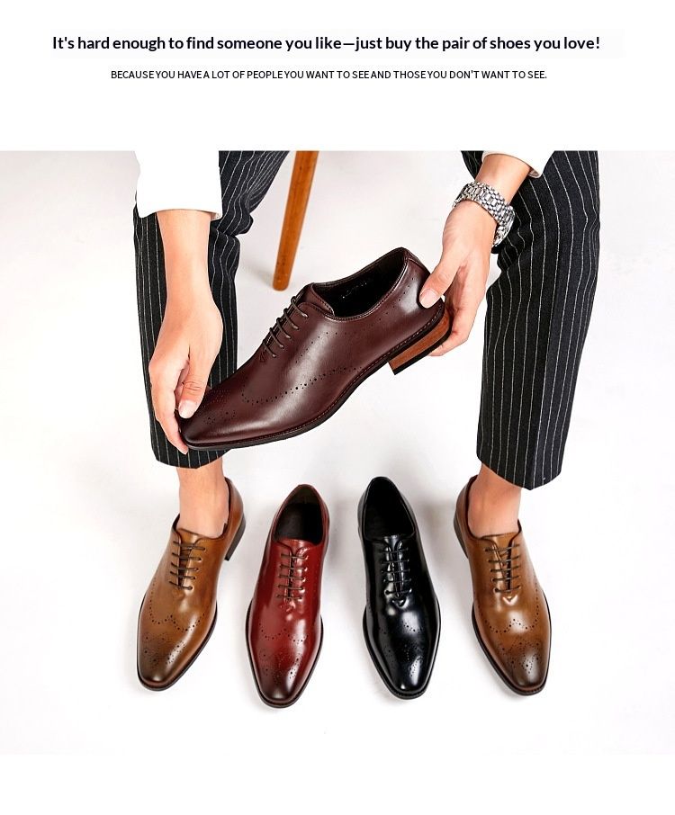 Chaussures de ville Oxford en cuir pour homme WalkPrime, collection printemps 2024, style brogue sculpté, style derby, élégantes et raffinées, fabriquées à la main et polies._voghion.com