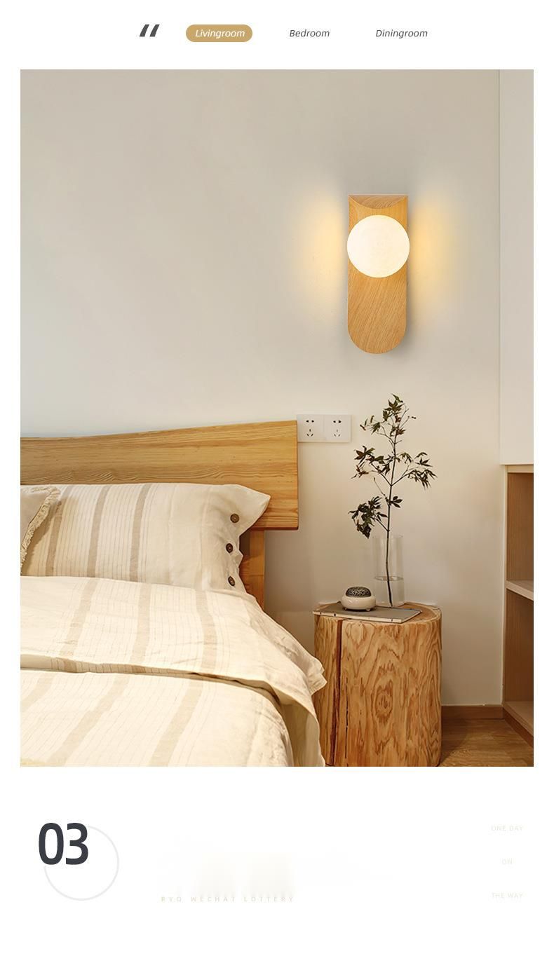Lampada da parete in noce in stile giapponese per balcone, sfondo per interni, corridoio, corridoio, LED, luce minimalista per comodino, camera da letto_voghion.com