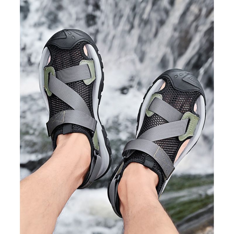 2024 Summer Men's Large Size Sandals Outdoor Beach Shoes Velcro Toe Sandals Head Layer Leather Breathable Casual Shoes_voghion.com