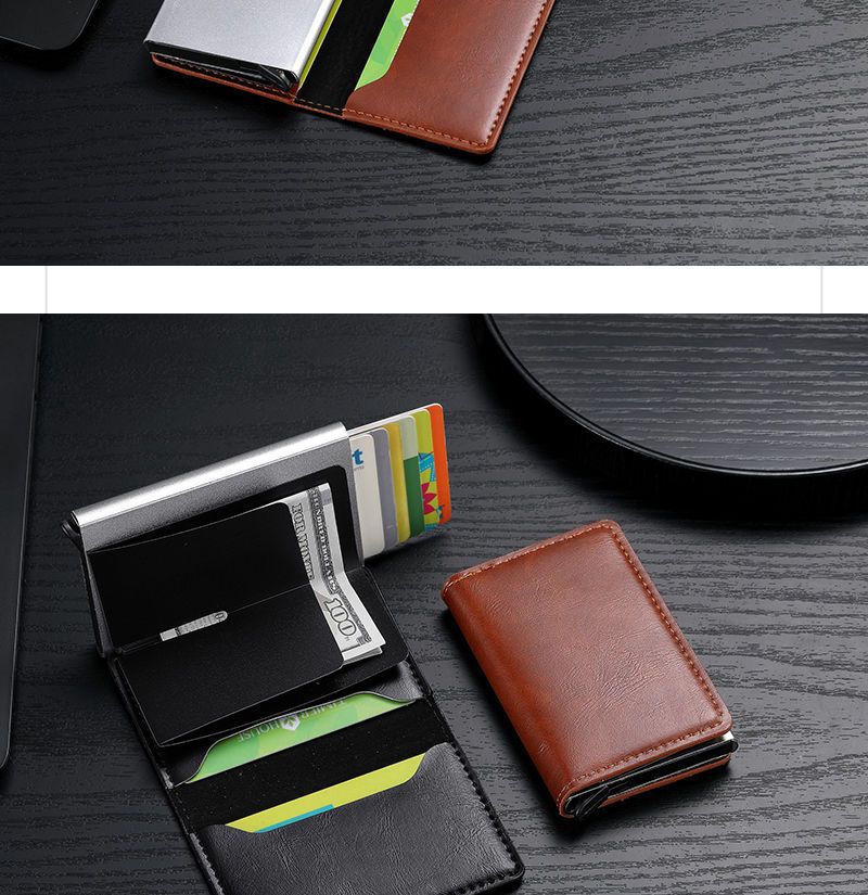 Porta carte Portafogli Rfid Shield Antifurto Spazzola Ultra-sottile Carta di credito Lega di alluminio Borsa per carte Portafoglio multi-carta da uomo in metallo_voghion.com
