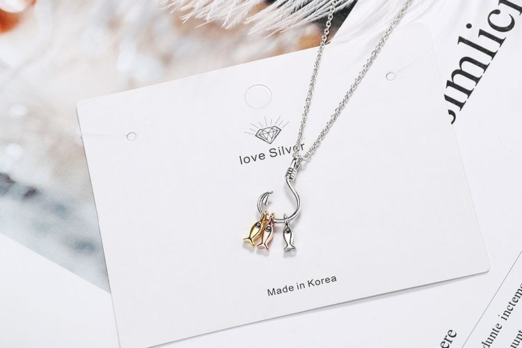 Hot sales ANENJERY Sier Color Cute Three Small Pendant Necklace With Fish Hook Charms Jewelry For Best Friend Gift_voghion.com