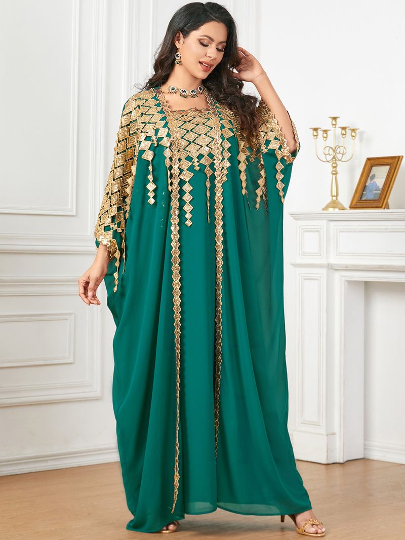 Frauen Kleidung neue metallic Muslimischen robe lose zwei stück kleid_voghion.com