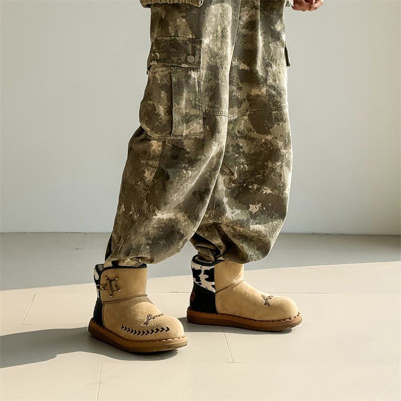 Couple Short Boots Fleece Thickened Warm Snow Boots Wind Martin Boots_voghion.com