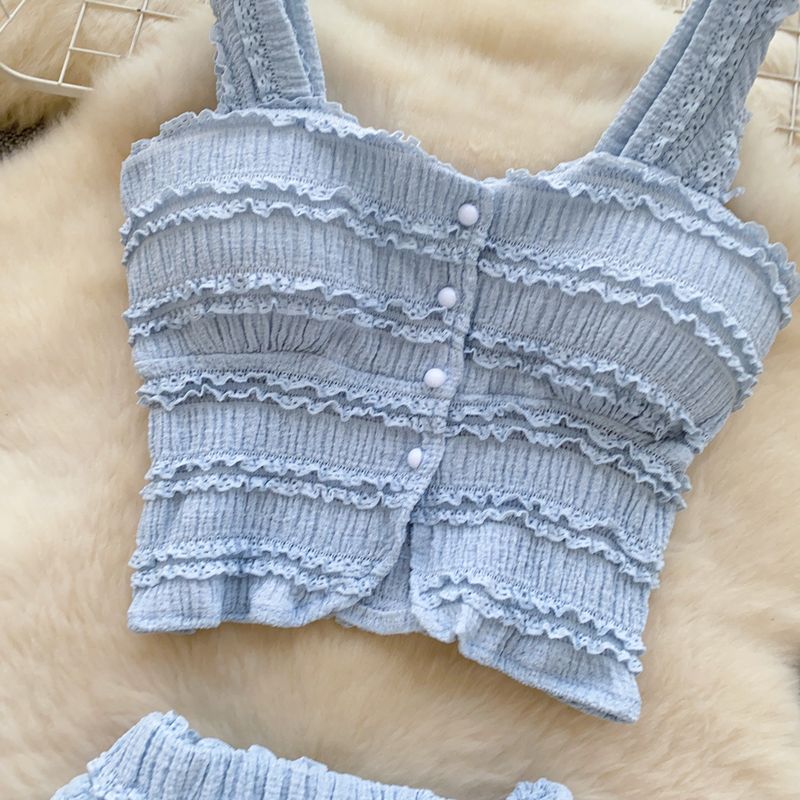 Piccolo design con bordo in legno per orecchie Pure Desire Suit con bretelle da donna e gonna a vita alta_voghion.com