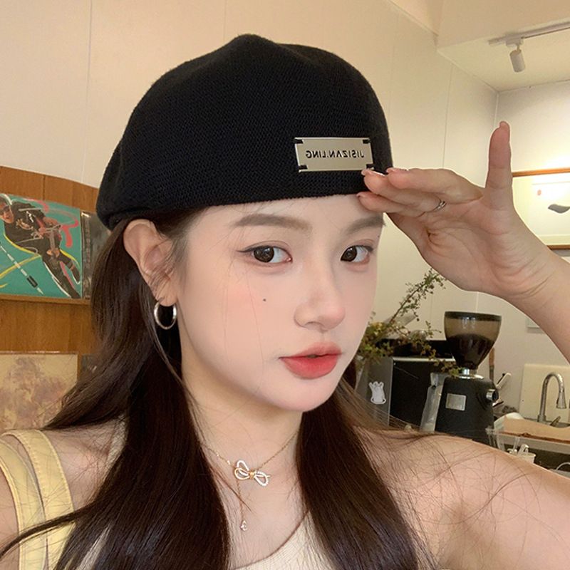 Berretto nero in stile coreano per donna, primavera ed estate, tessuto traspirante, reversibile, berretto sottile in avanti, testa grande_voghion.com