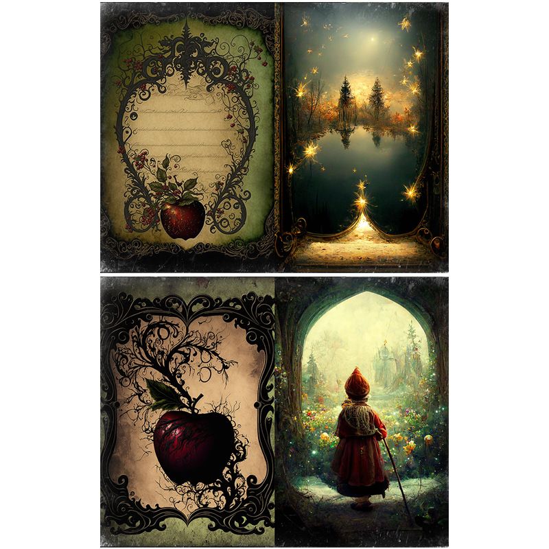 Stationery Sticker Retro Dark Black And White Snow Princess 12 Characters Series Pattern Material Paper Notebook_voghion.com