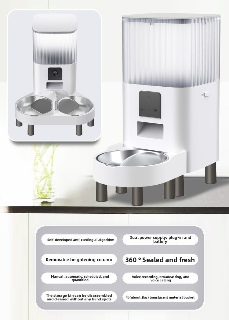 Smart WiFi Pet Feeder With Timer, Portion Control, Dual Bowls And Visual Monitoring For Cats And Dogs_voghion.com