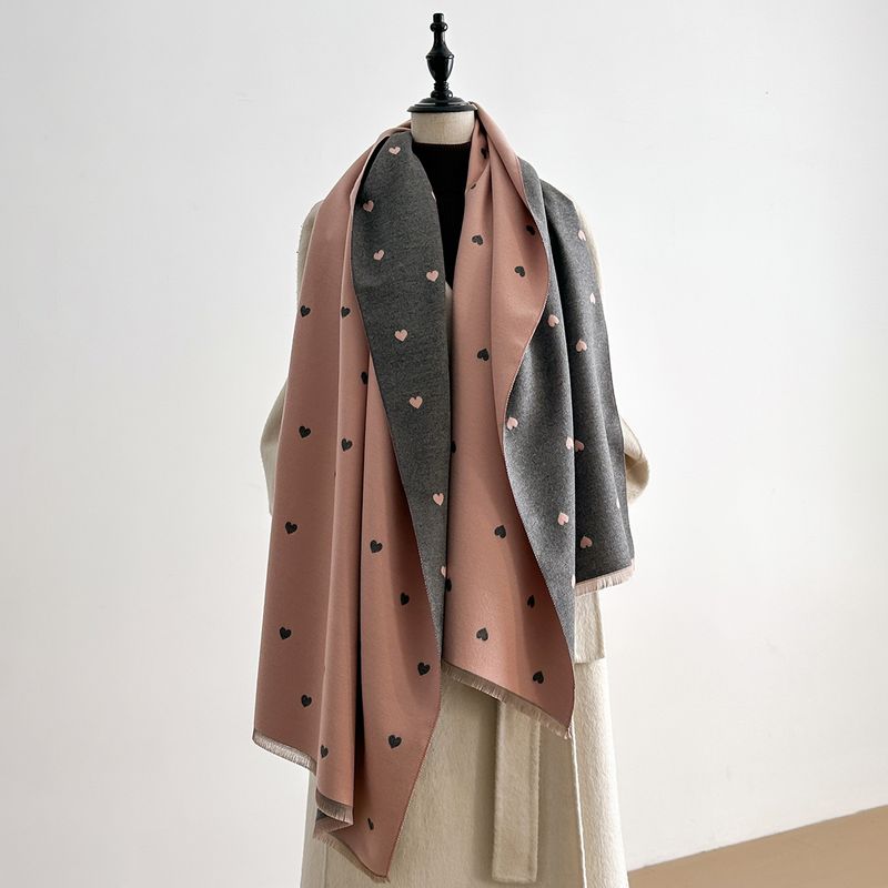 Autumn And Winter Heart-pattern Color-block Fashion Double-sided Warm Scarf, Air-conditioning Neck Warmer, Shawl_voghion.com