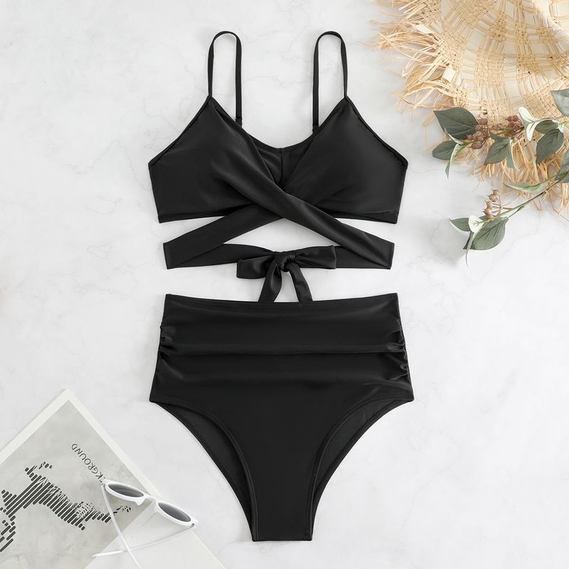 2025 New Bikini Women's Two-Piece Solid Color High-Waisted Swimsuit YQ0506_voghion.com
