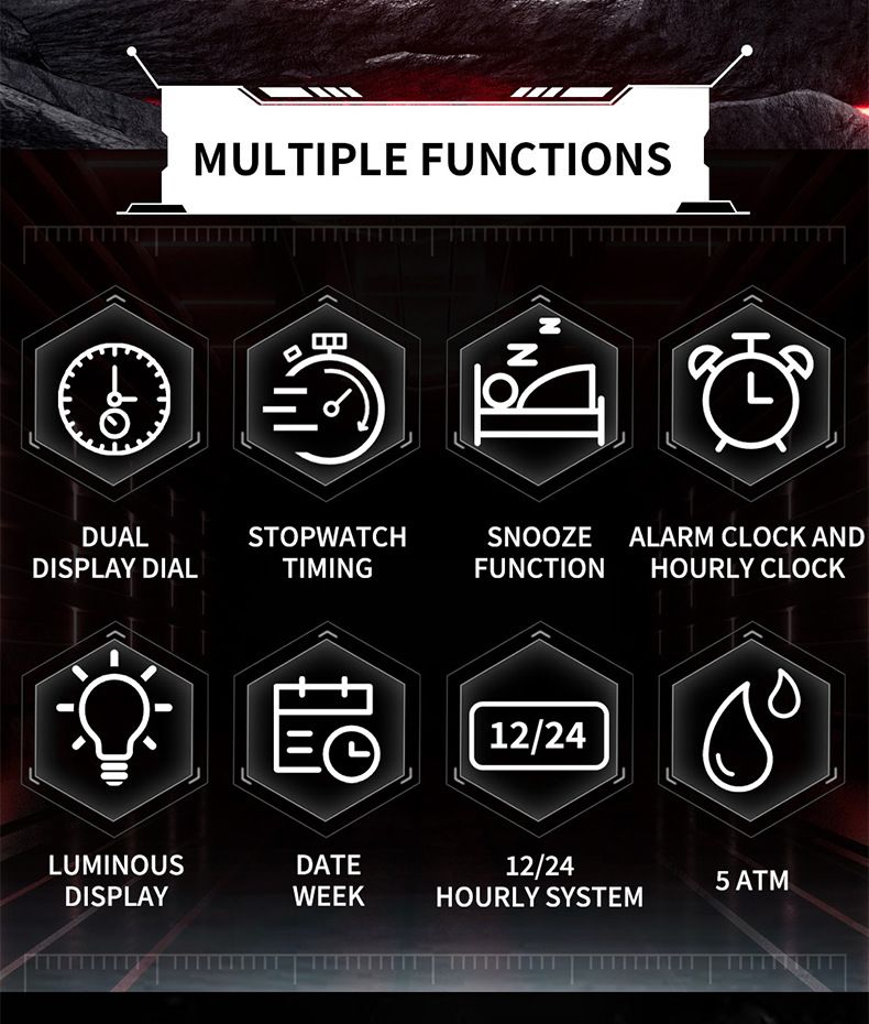 Montre-bracelet militaire étanche à grand cadran, multifonction, électronique, numérique, LED, chronomètre, pour homme_voghion.com