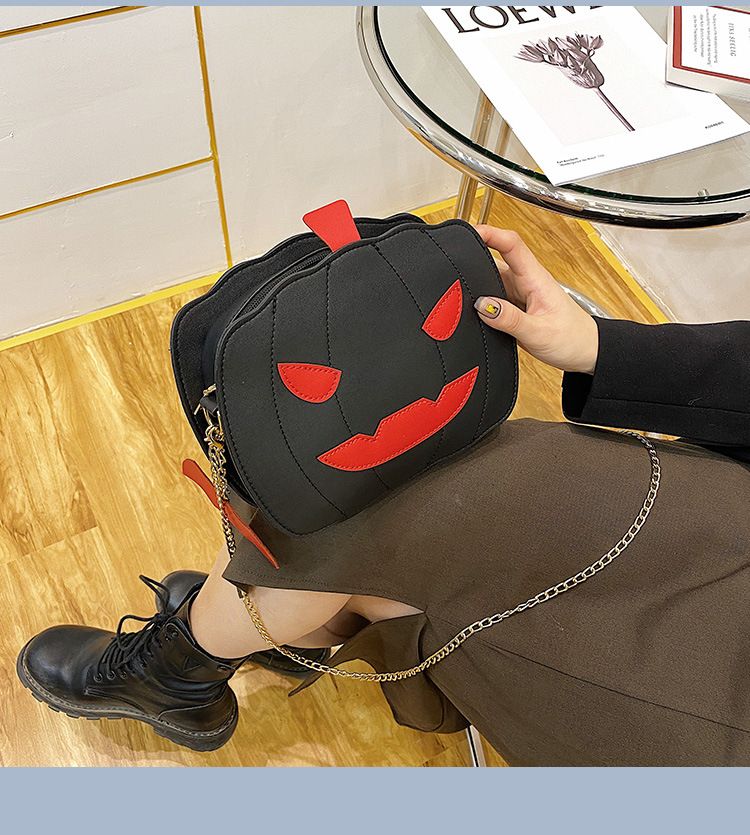 Borsa a tracolla con zucca glitterata a tema Halloween per donna - Borsa a tracolla in PU riflettente retrò con tasche con cerniera, accessorio alla moda e divertente_voghion.com