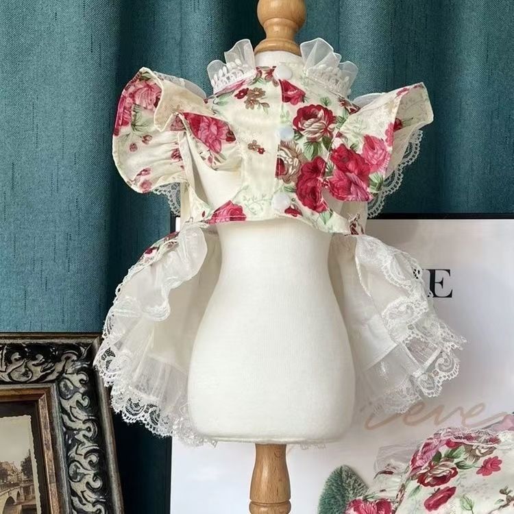 Pet Cat Dog Spring Summer Thin Fashionable Rose Lace Princess Dress For Small And Medium Dogs Teddy Bichon_voghion.com