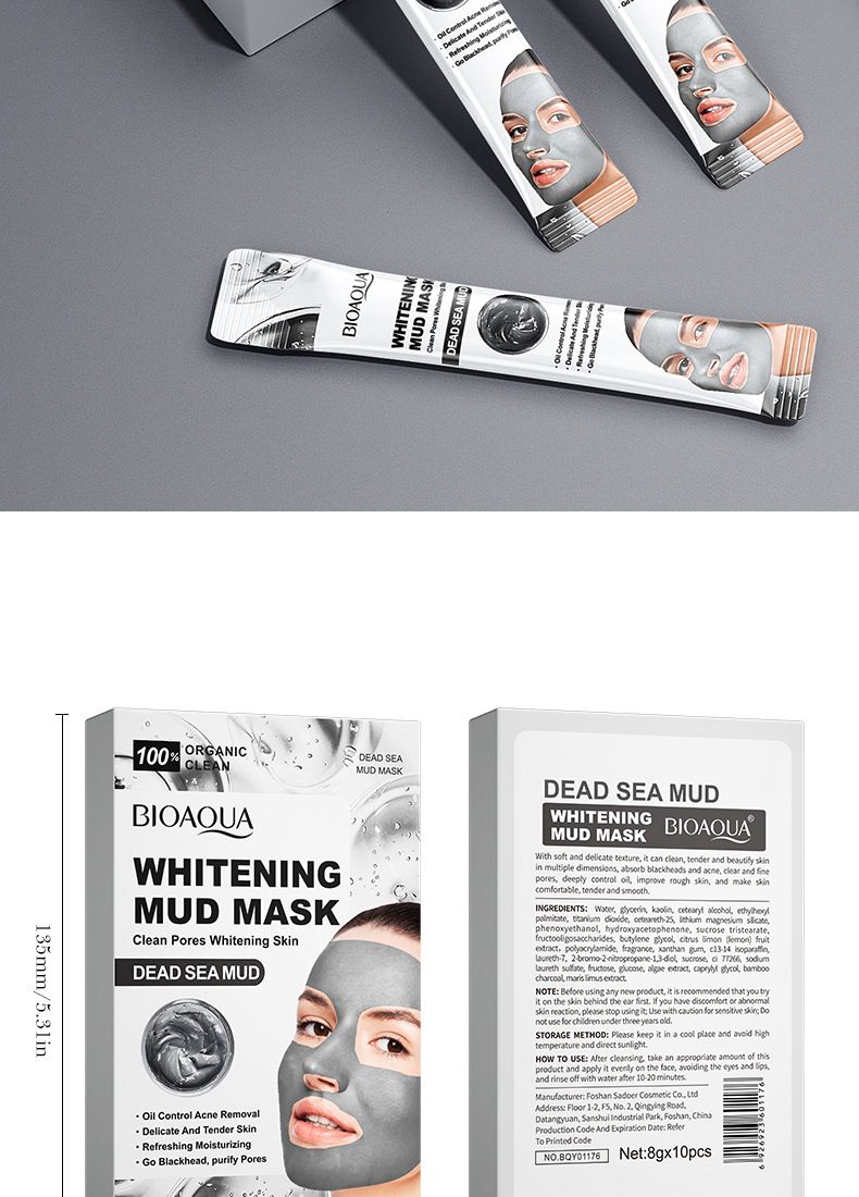 BIOAOUA Dead Sea Mud Whitening Mud Mask 8gx10pcs Hydrating Oil Control Cleansing Mask Moisturizing Mask_voghion.com