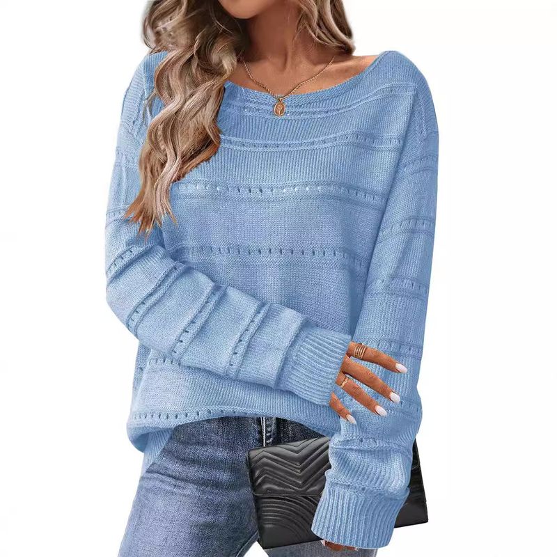 2025 Efterår og vinter Nye kvinders søde langærmede pullover med skulderfri ærmer og udhulet hæklet sweatertop_voghion.com