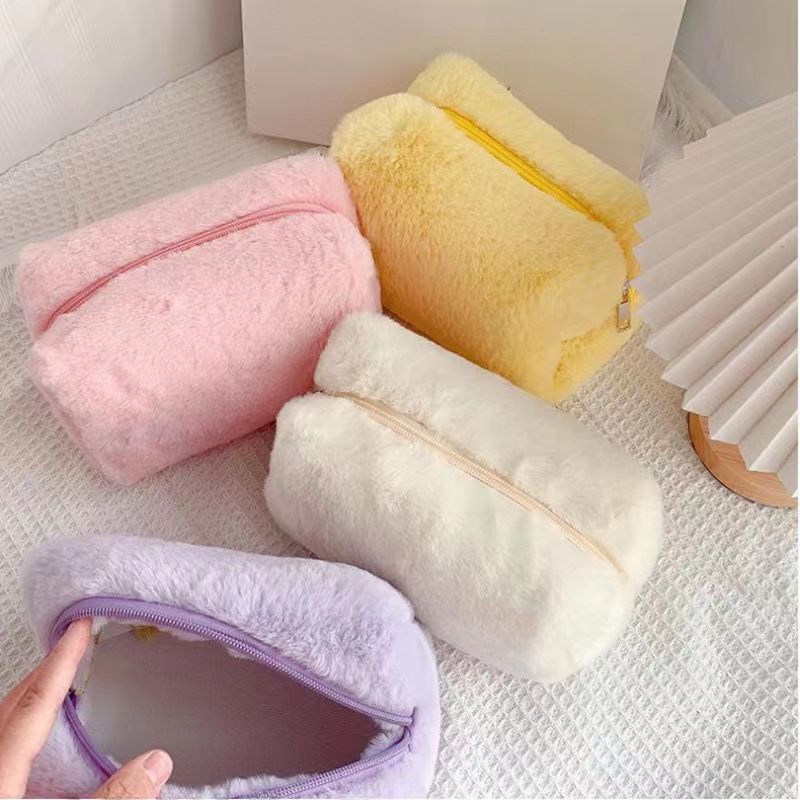 Plush Cosmetic Bag Macaron Color Sweet Large Capacity Storage Bag High Color Value Bag_voghion.com