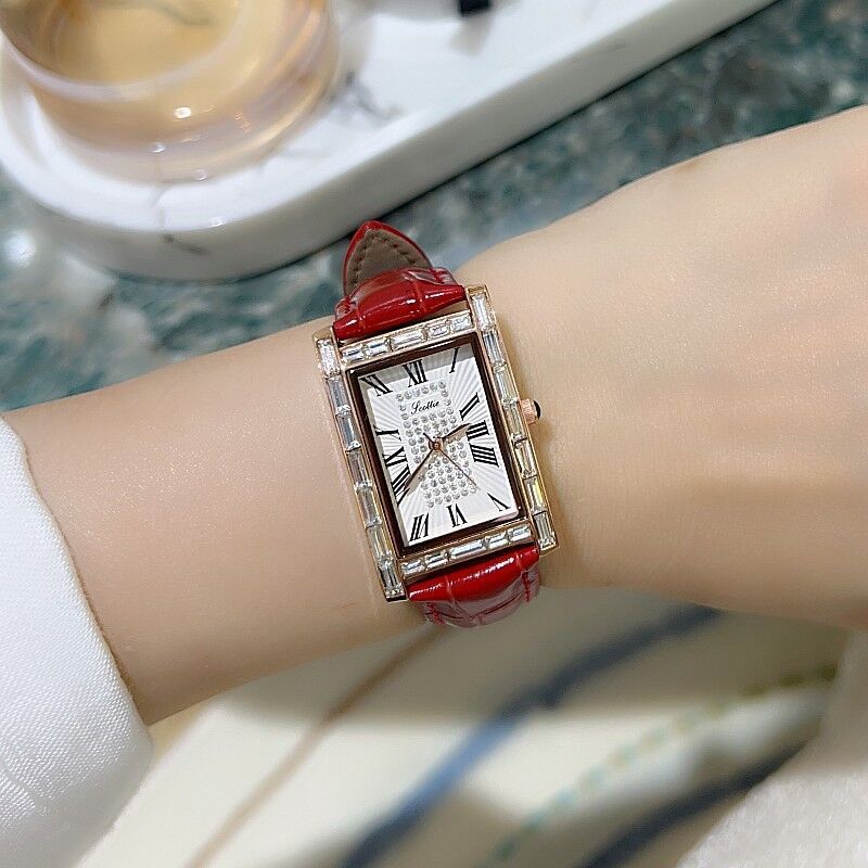 Shigaodi Fashionable, Minimalist, And Elegant With Diamonds, Antique Style, Square Personality Watch, Women's Big Red_voghion.com