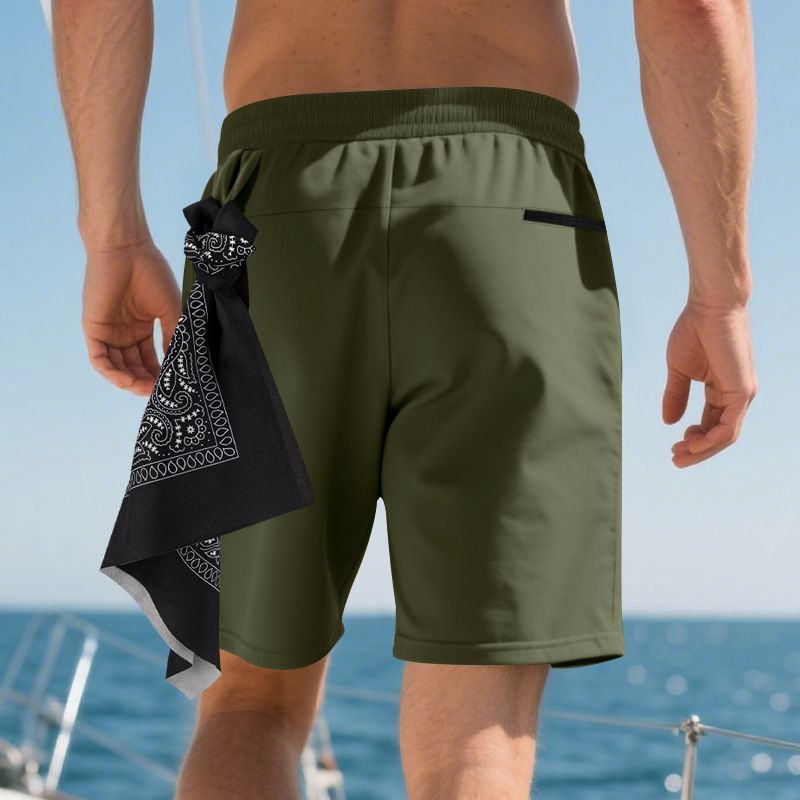 Sommer im amerikanischen Stil Neue Herren Casual Sports Buttoned Beach Solid Color Shorts_voghion.com
