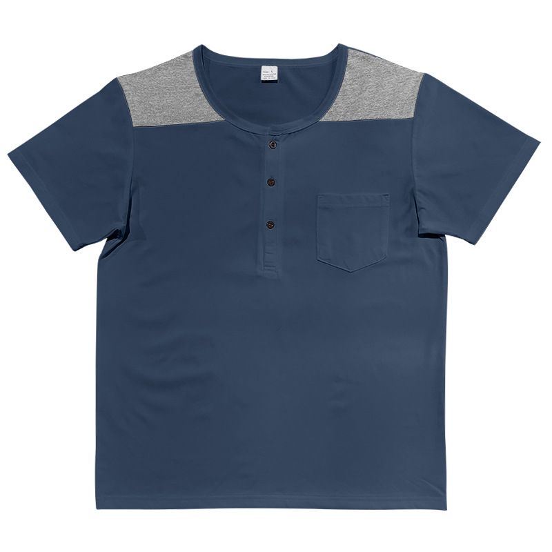 2024 Sommer Herren Button-Up T-Shirt Color Block Thin Henry Kurzarm Top für Männer_voghion.com