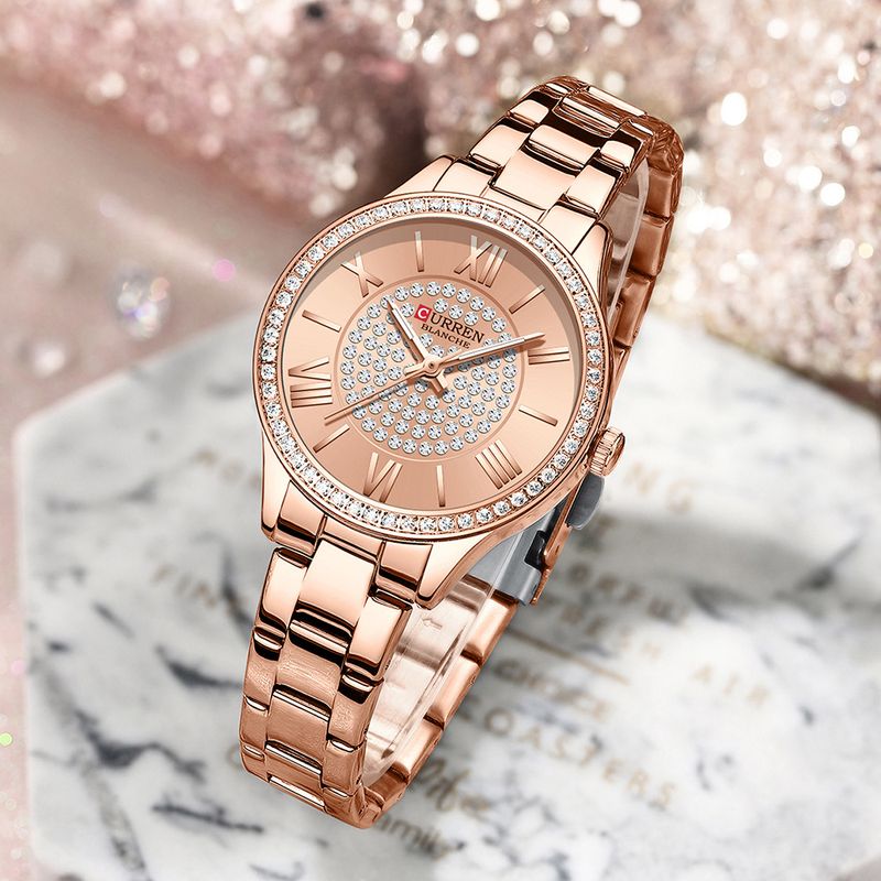 Wasserdichte Quarzuhr für Damen mit römischen Ziffern, schlankes minimalistisches Design, Gehäuse und Armband aus Legierung, lässige Armbanduhr für den Alltag_voghion.com
