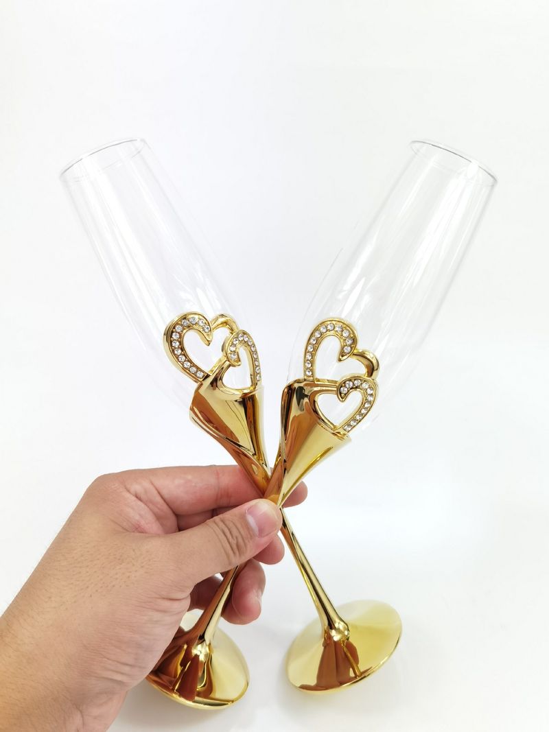 Taças de champanhe de diamante em formato de coração e metal prateado para casamento, conjunto de taças de vinho, presente de dia dos namorados, lembrança de casamento_voghion.com