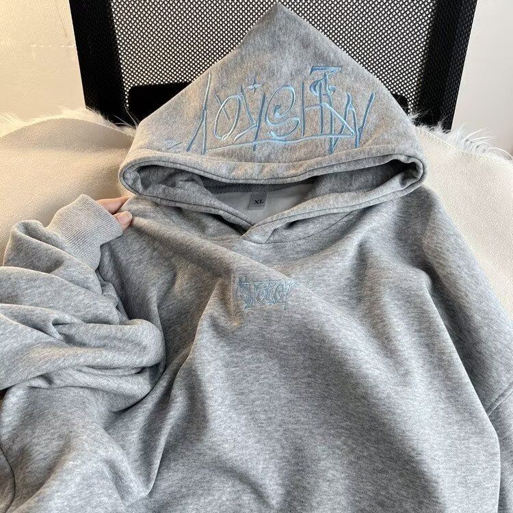 Felpa con cappuccio con ricamo a lettere resistente per uomo, alta moda, autunno e inverno, ampia e versatile, alla moda per uomo_voghion.com