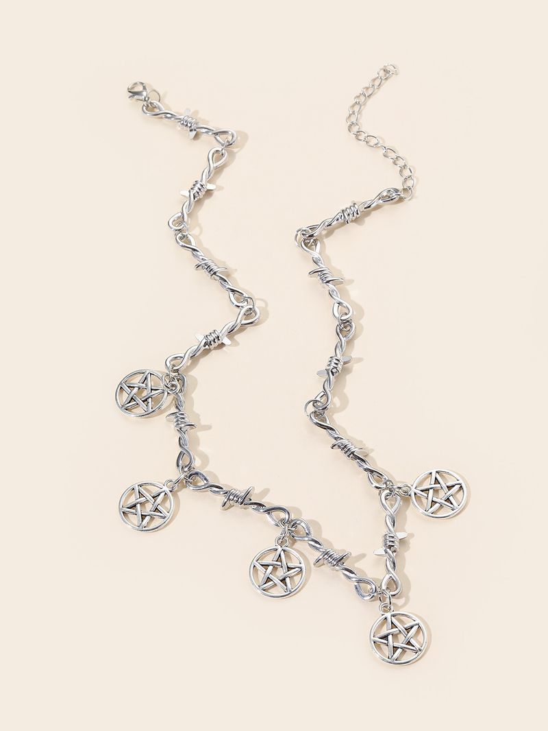 Necklaces Gothic Pentagram Charm Barbed Wire Choker Necklace_voghion.com