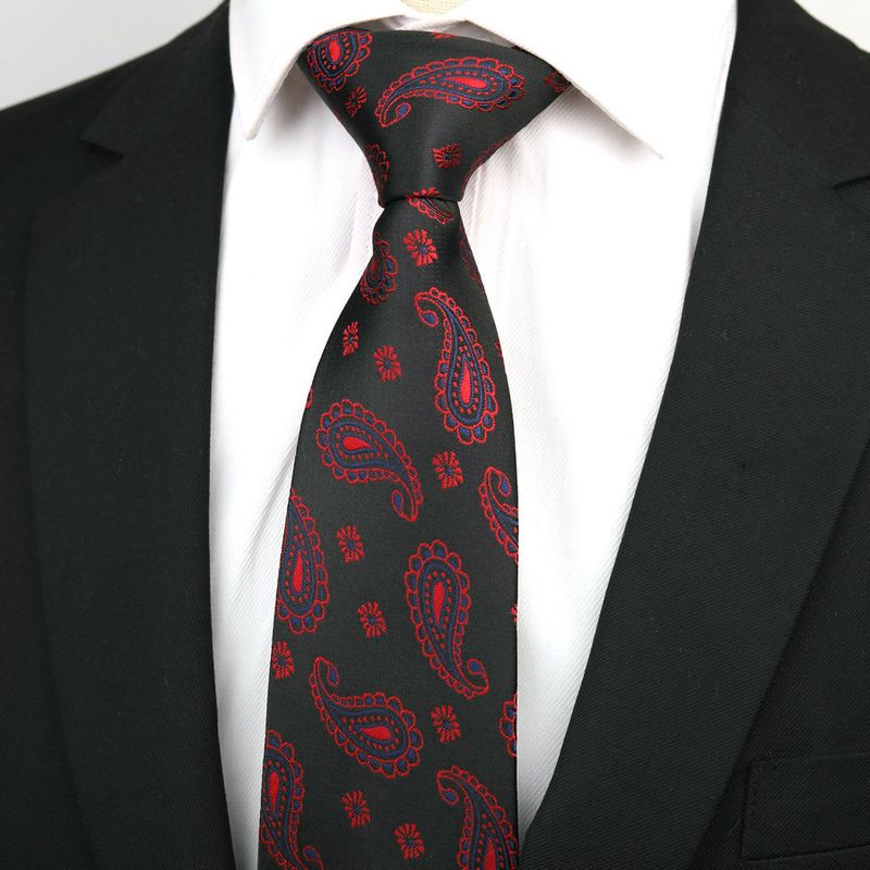 für Herren, formelles Business, trendig, Bräutigam, Hochzeit, professionelles Anzughemd, Paisleymuster, Rot, Schwarz, Blau, Handkrawatte, 8 cm_voghion.com