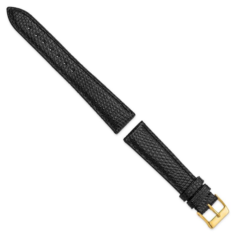 DeBeer 19mm Black Genuine Lizard Leather With Gold-tone Buckle 7.5 Inch Watch Band_voghion.com
