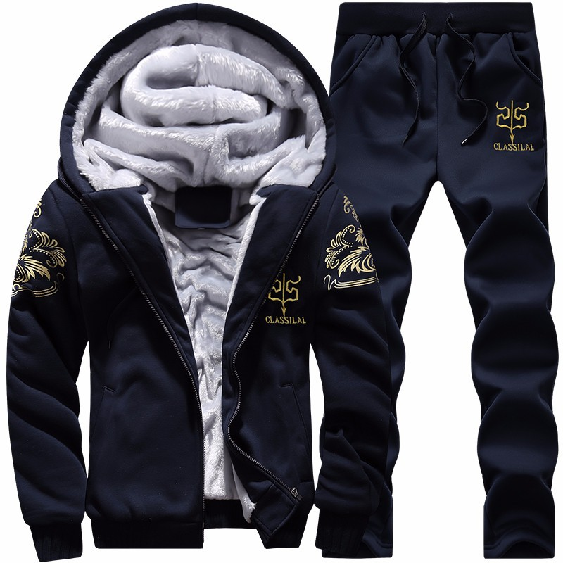 Herrträningsoverall i 2 delar, höst/vinter, casual, jogging, sport/gym, sweatsuit, långärmad, huvtröja och bomullsbyxor_voghion.com