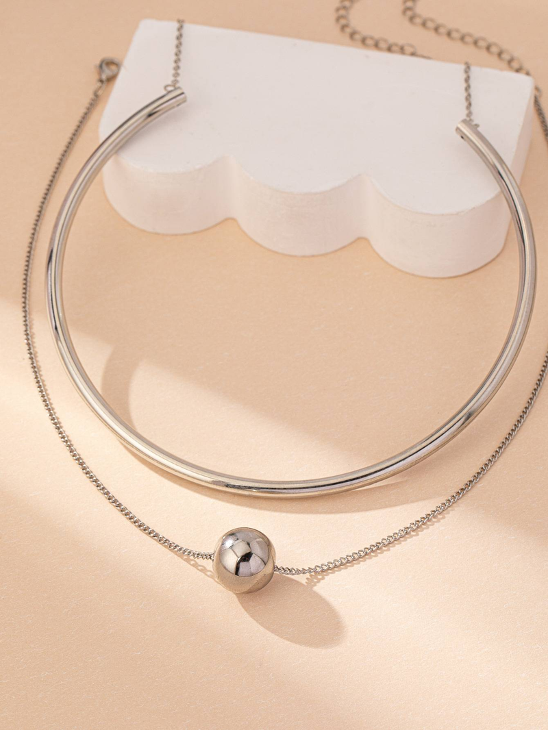 Small fashion simple design with a handsome texture of layered round ball necklace collar combination_voghion.com